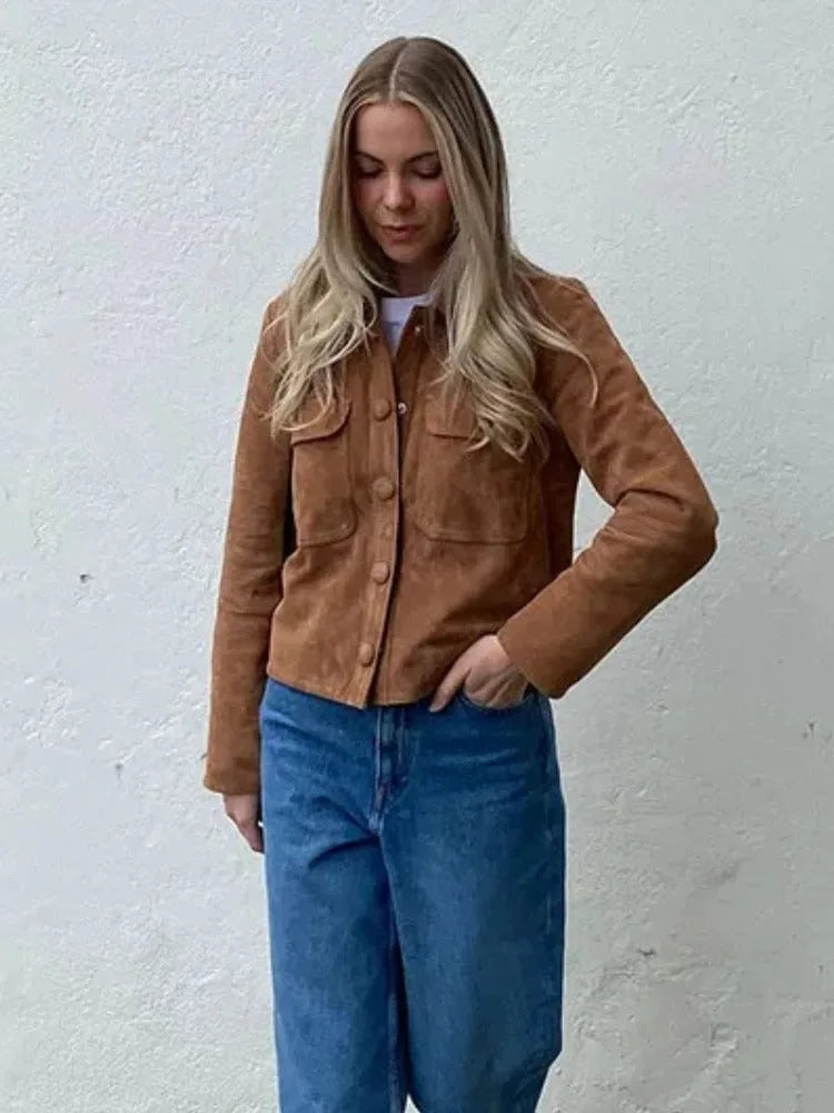 Suede Jas Dames met Borstzakken