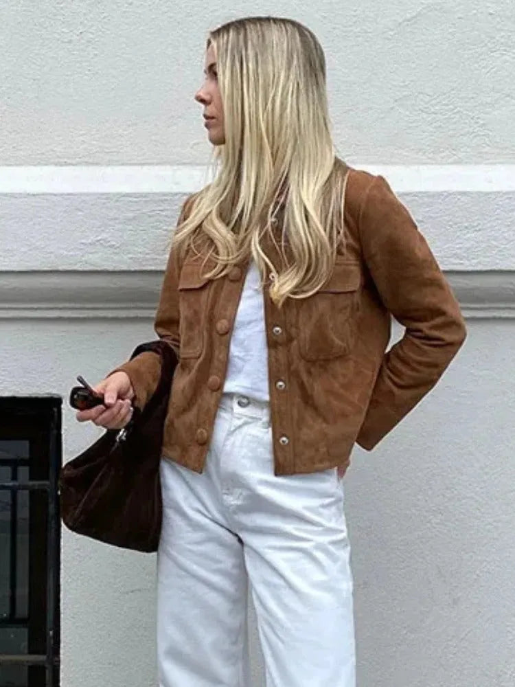 Suede Jas Dames met Borstzakken