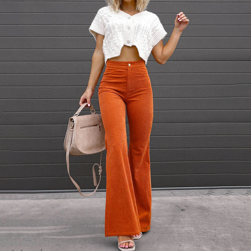 Corduroy Flared Broek met Hoge Taille Dames