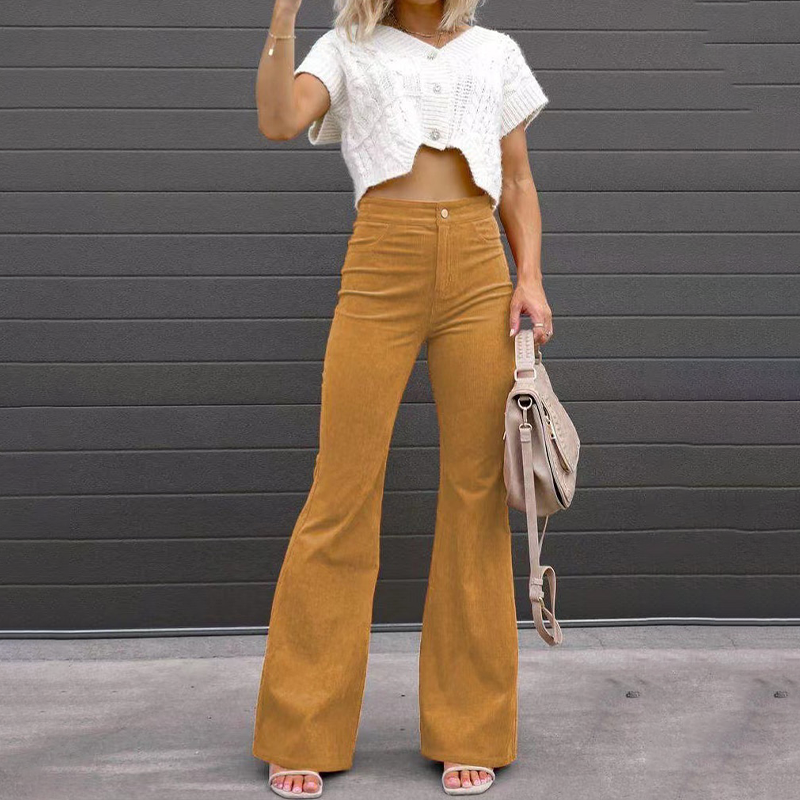 Corduroy Flared Broek met Hoge Taille Dames