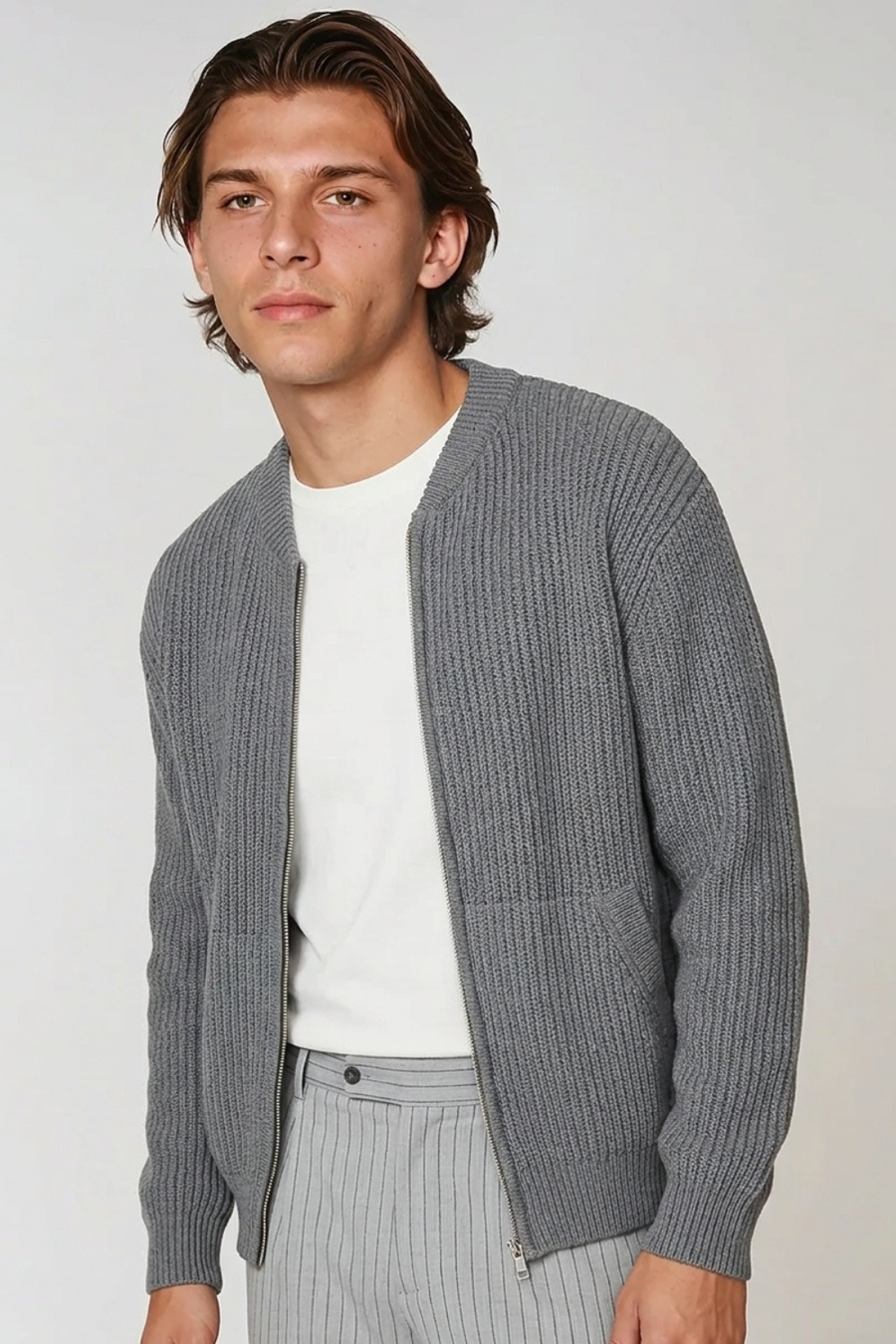 Men Zip Up Knitted Cardigan Lined