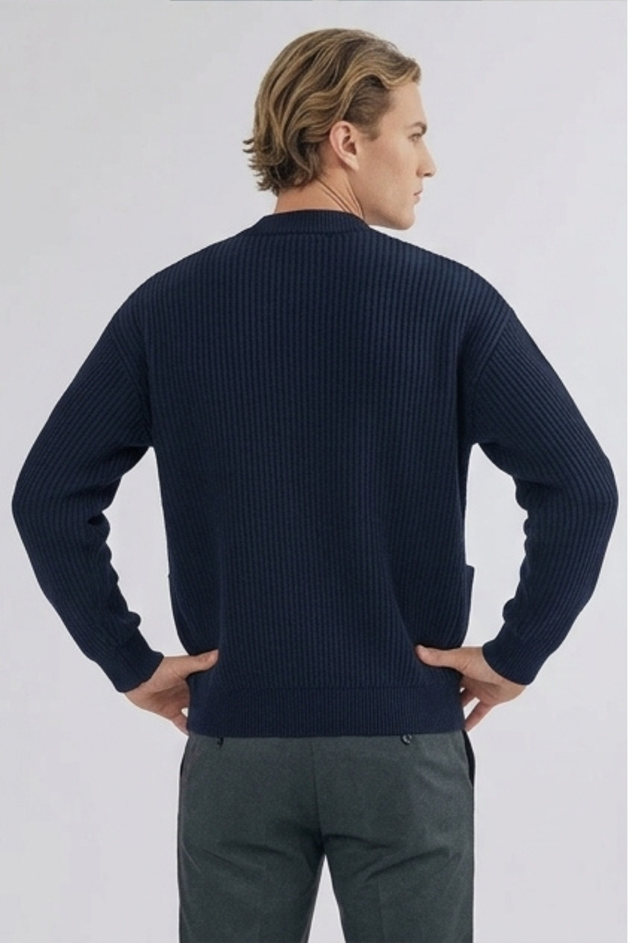 Gebreid Vest Heren met Zakken - Marineblauw