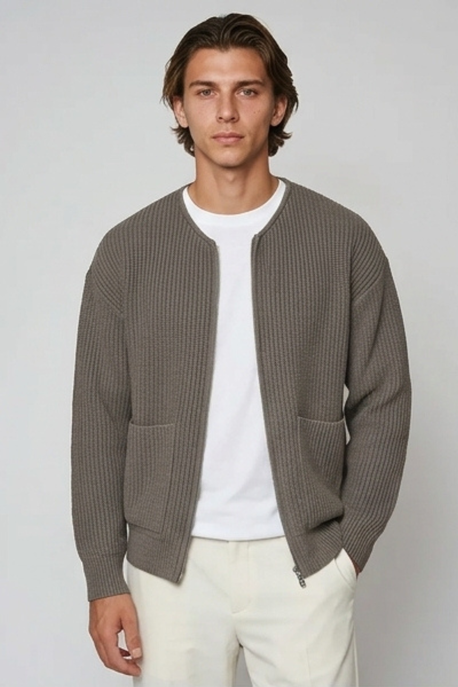 Men Zip Up Knitted Cardigan Lined