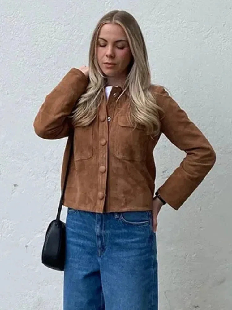 Suede Jas Dames met Borstzakken