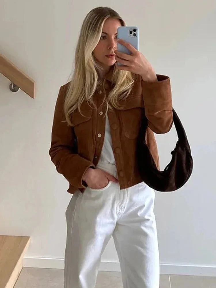 Suede Jas Dames met Borstzakken